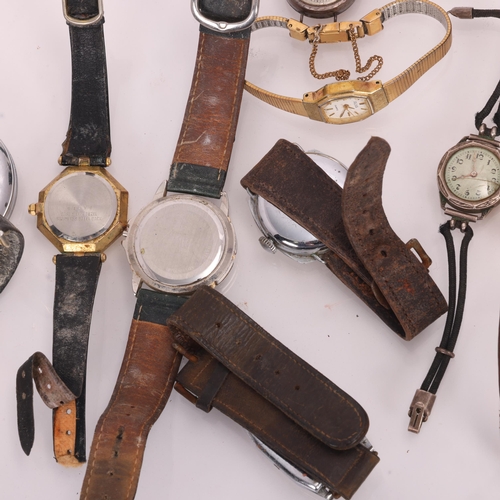 1072 - Various watches, including silver wristwatch, Siro Shock-Proof pocket watch, etc