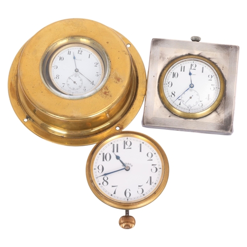 1074 - 3 early 20th century timepieces, including silver-fronted lever example, width 7.5cm (3)