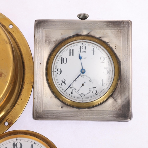 1074 - 3 early 20th century timepieces, including silver-fronted lever example, width 7.5cm (3)
