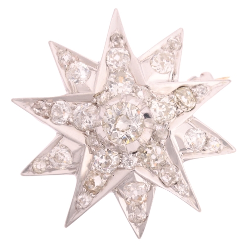 1113 - An Antique Victorian diamond starburst brooch, circa 1880, the 10-ray star set with old-cut diamonds... 