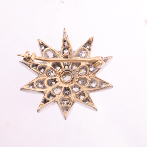 1113 - An Antique Victorian diamond starburst brooch, circa 1880, the 10-ray star set with old-cut diamonds... 