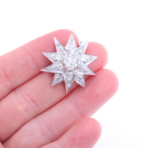 1113 - An Antique Victorian diamond starburst brooch, circa 1880, the 10-ray star set with old-cut diamonds... 