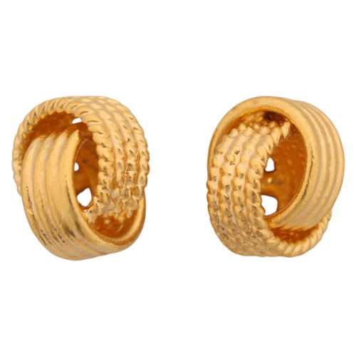 1128 - A pair of Continental 18ct gold knot stud earrings, with 1 original butterfly, 6.1mm, 2g