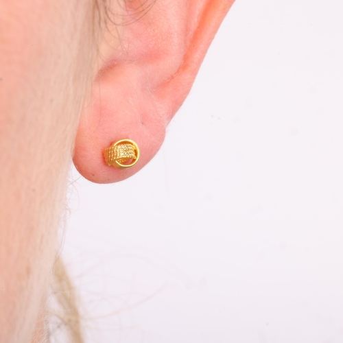 1128 - A pair of Continental 18ct gold knot stud earrings, with 1 original butterfly, 6.1mm, 2g