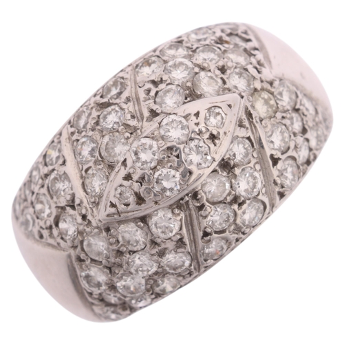 1135 - A 14ct white gold diamond bombe band ring, pave set with modern round brilliant-cut diamonds, total ... 