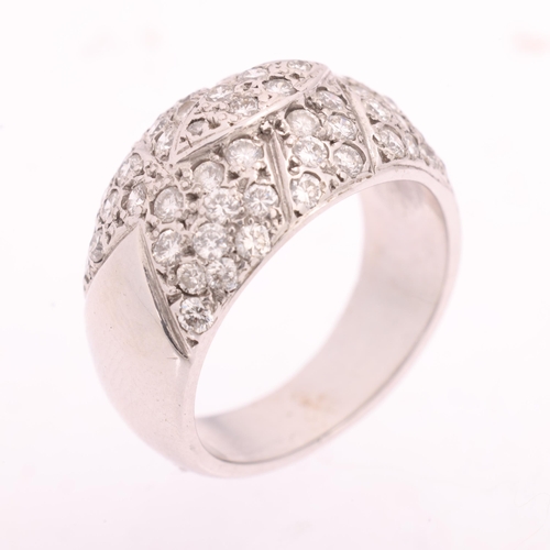 1135 - A 14ct white gold diamond bombe band ring, pave set with modern round brilliant-cut diamonds, total ... 