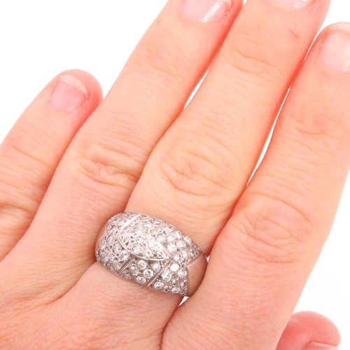 1135 - A 14ct white gold diamond bombe band ring, pave set with modern round brilliant-cut diamonds, total ... 