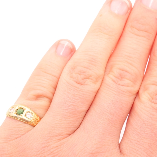 1198 - An Antique 18ct gold three stone turquoise and diamond ring, maker H&S, indistinct date letter, set ... 