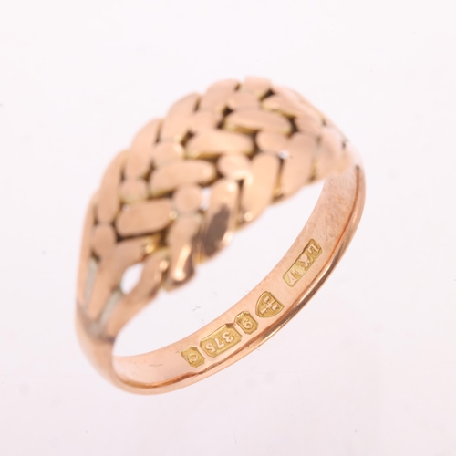 1208 - An Antique 9ct rose gold keeper ring, maker L&W, Chester 1899, setting height 9.4mm, size R, 4g