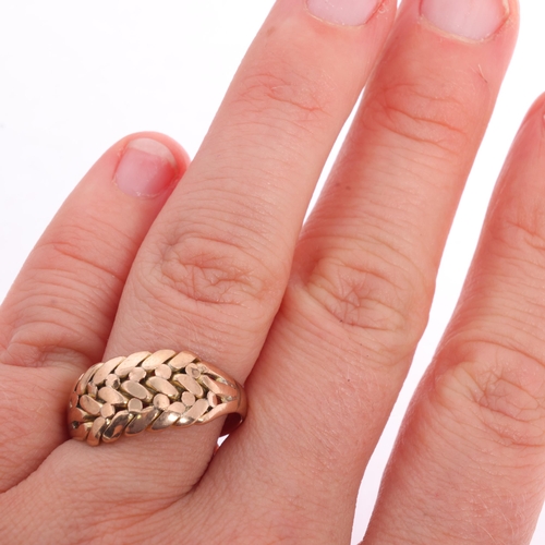 1208 - An Antique 9ct rose gold keeper ring, maker L&W, Chester 1899, setting height 9.4mm, size R, 4g