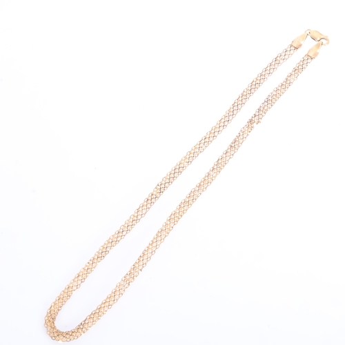 1213 - An Italian 9ct gold chain necklace, textured and polished decoration, band width 6mm, 44cm, 9.2g