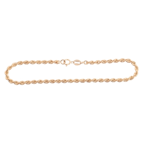 1214 - A 9ct gold rope twist chain bracelet, 17cm, 1.3g