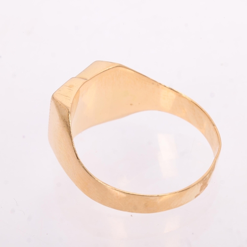 1218 - A French 18ct gold signet ring, indistinct maker, circa 1950s, square form, with relief initials BP,... 