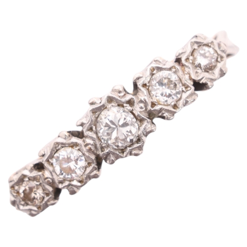 1219 - An 18ct gold five stone diamond ring, platinum-topped, illusion set with modern round brilliant-cut ... 