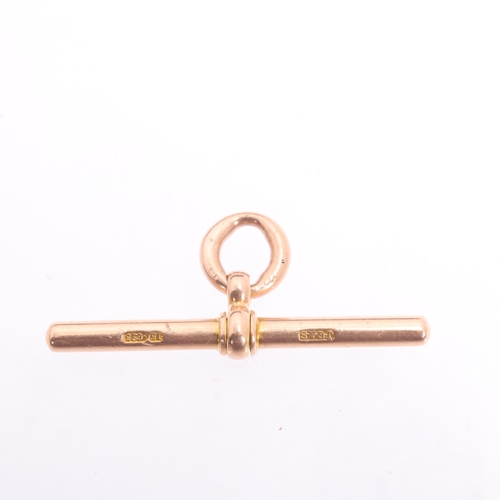 1226 - An Antique 15ct rose gold T-bar, maker JG&S, 38.7mm, with 15ct solid curb link jump ring, 5.7g