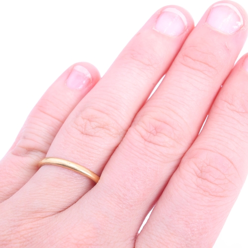1231 - A 22ct gold wedding band ring, maker SH, Birmingham 1900, setting height 2.2mm, size M, 2.1g