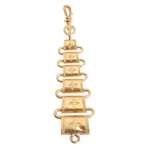 1240 - An Antique French 18ct gold watch fob chain, graduated rectangular form, with chased floral decorati... 