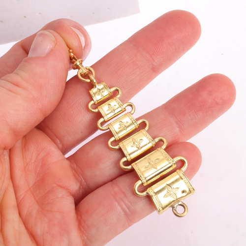 1240 - An Antique French 18ct gold watch fob chain, graduated rectangular form, with chased floral decorati... 
