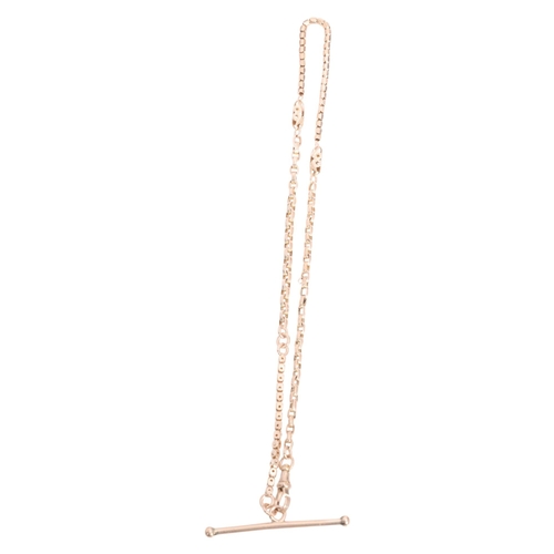 1244 - An Antique 9ct rose gold fancy link Albert chain necklace, with 9ct dog clip and T-bar, chain 36cm, ... 