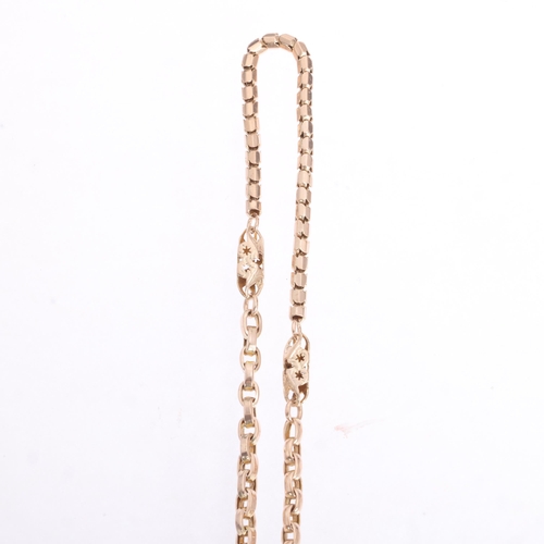 1244 - An Antique 9ct rose gold fancy link Albert chain necklace, with 9ct dog clip and T-bar, chain 36cm, ... 