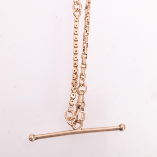 1244 - An Antique 9ct rose gold fancy link Albert chain necklace, with 9ct dog clip and T-bar, chain 36cm, ... 