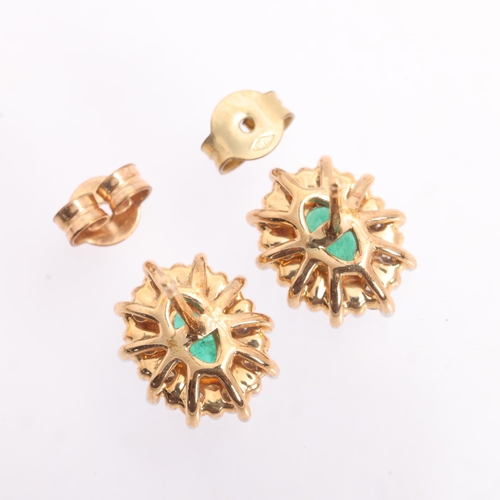 1245 - A pair of 9ct gold emerald and diamond cluster stud earrings, set with oval mixed-cut emeralds and m... 