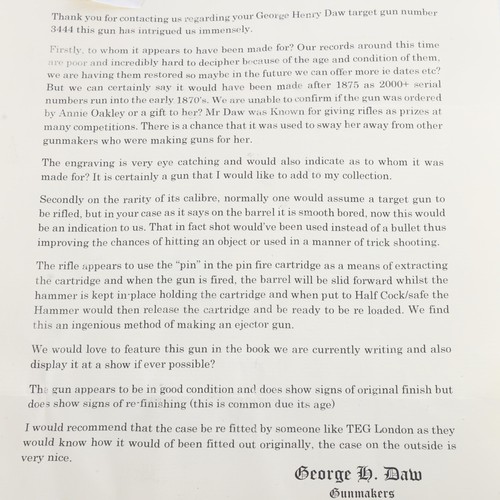 1 - Annie Oakley’s “Rifle Queen” Presentation Engraved Daw’s 408 Pin-Fire Smooth Bore Target Gun - 

Cra... 