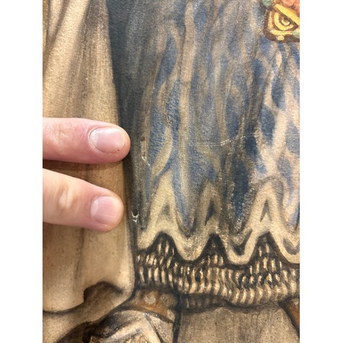 939 - Pre-Raphaelite School, Nativity scene, watercolour on paper laid on canvas, unsigned, 73cm x 92cm, u... 