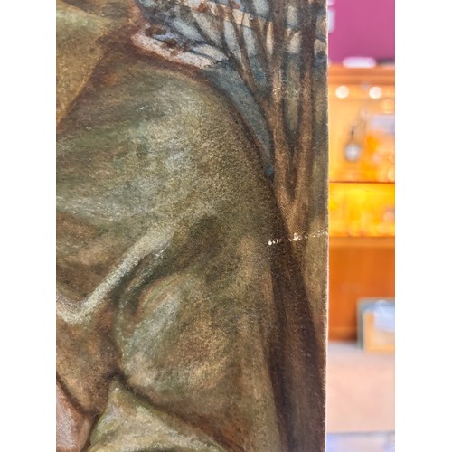 939 - Pre-Raphaelite School, Nativity scene, watercolour on paper laid on canvas, unsigned, 73cm x 92cm, u... 