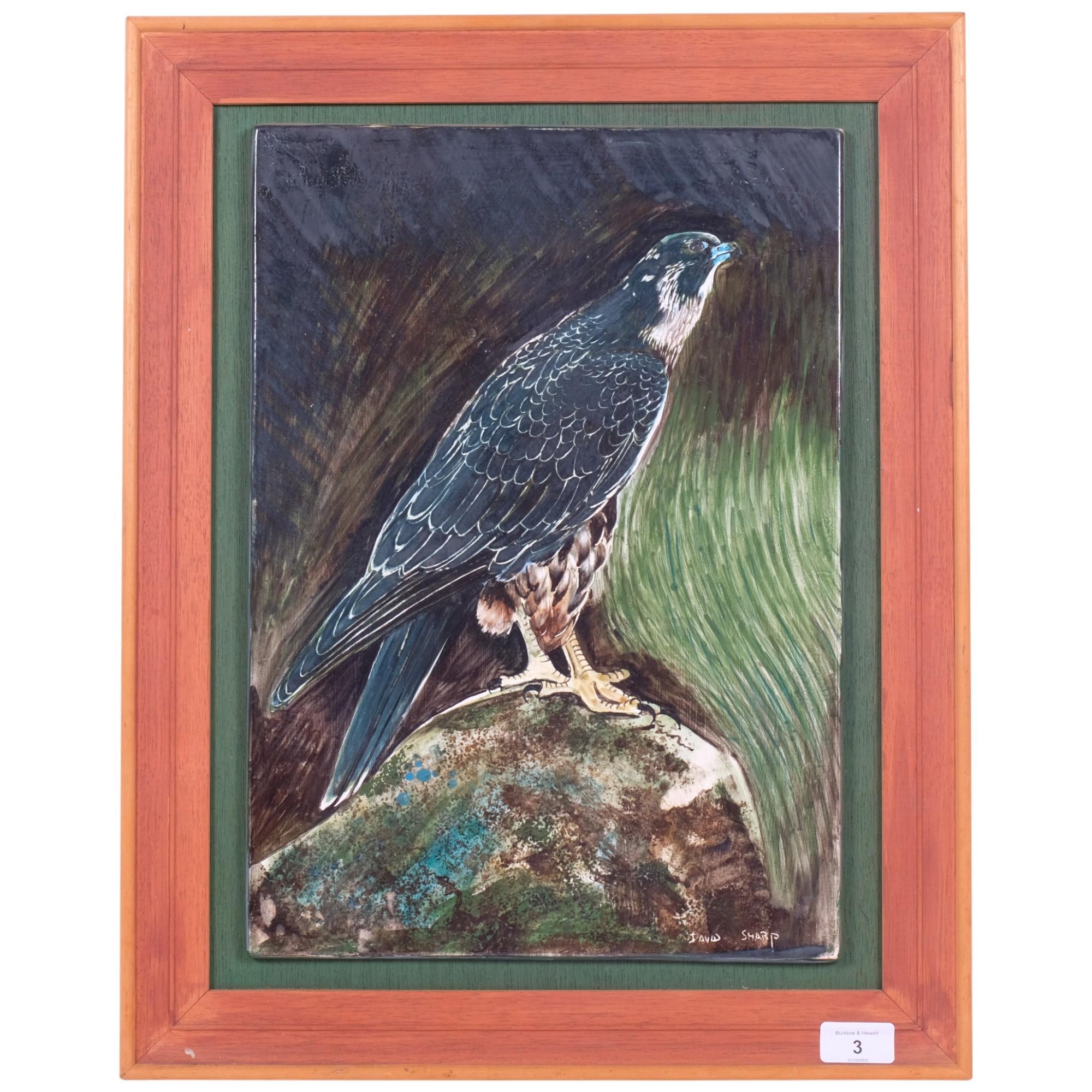 David Sharp (Rye Pottery), hand painted ceramic plaque depicting a bird ...