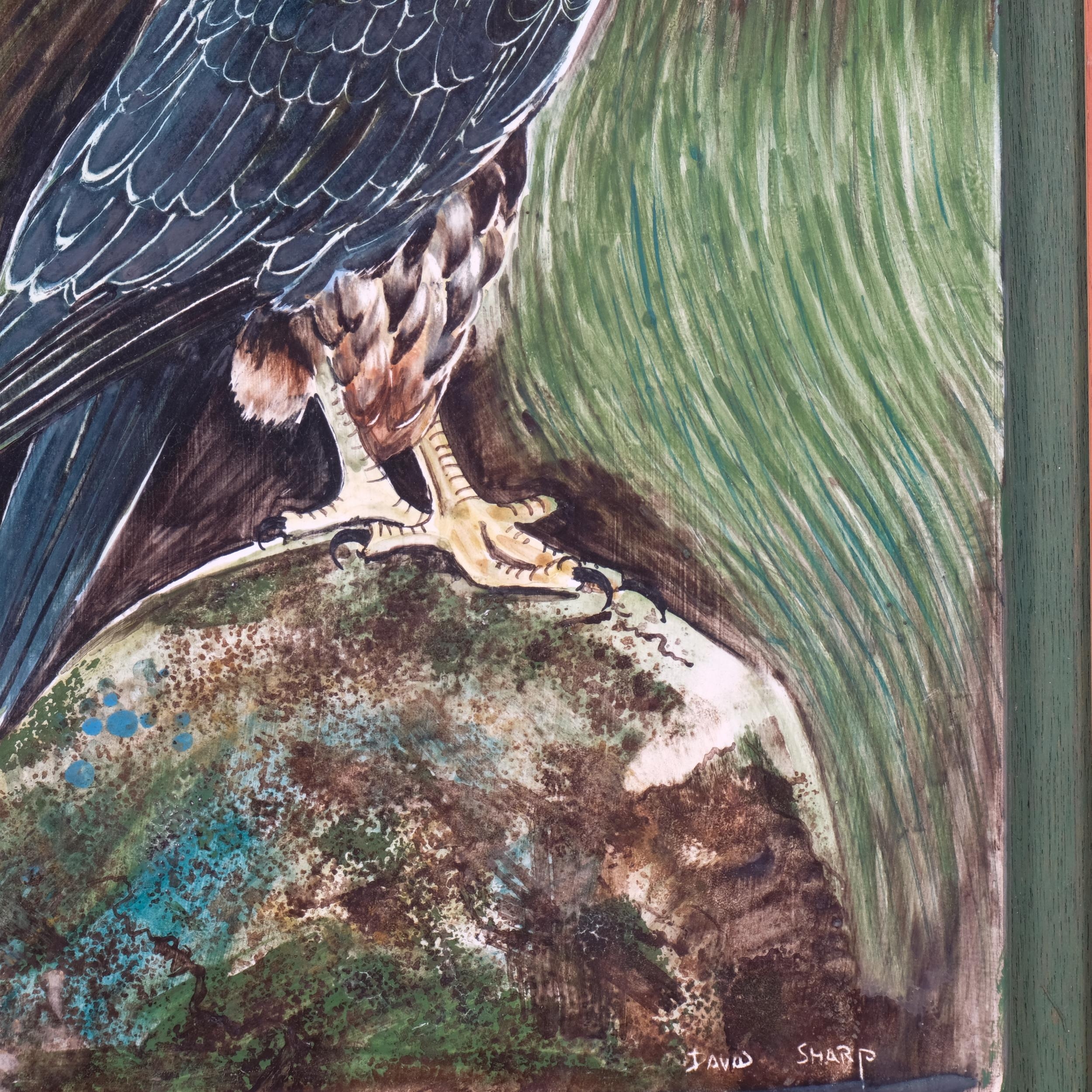 David Sharp (Rye Pottery), hand painted ceramic plaque depicting a bird ...