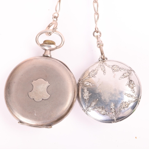 1049 - An Antique Swiss silver open-face keyless chronometer pocket watch, white enamel dial with black Rom... 