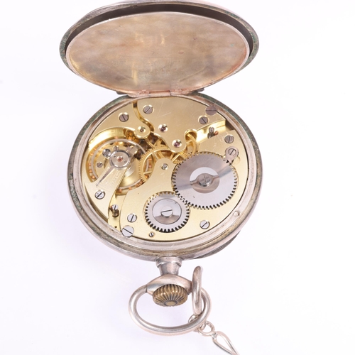 1049 - An Antique Swiss silver open-face keyless chronometer pocket watch, white enamel dial with black Rom... 
