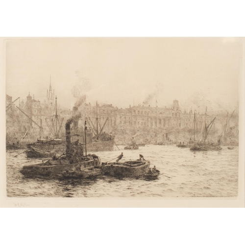 561 - William Lionel Wyllie (1851 -1931), Customs House From Across The Thames London, etching, signed in ... 