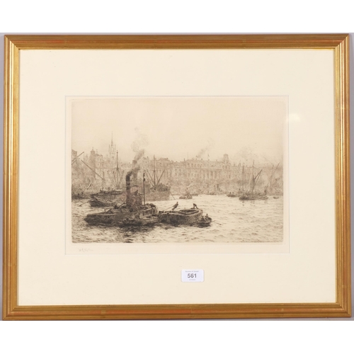 561 - William Lionel Wyllie (1851 -1931), Customs House From Across The Thames London, etching, signed in ... 