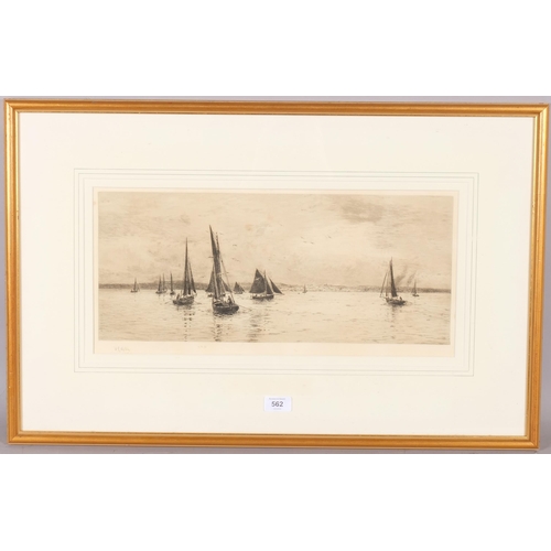 562 - William Lionel Wyllie (1851 -1931), Off The Isle Of Wight, etching, signed in pencil, plate 20cm x 4... 