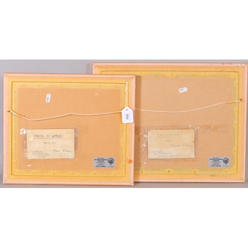 564 - C A Rohn, 2 studies of playing cats, oils on board, largest 30cm x 40cm, framed (2)