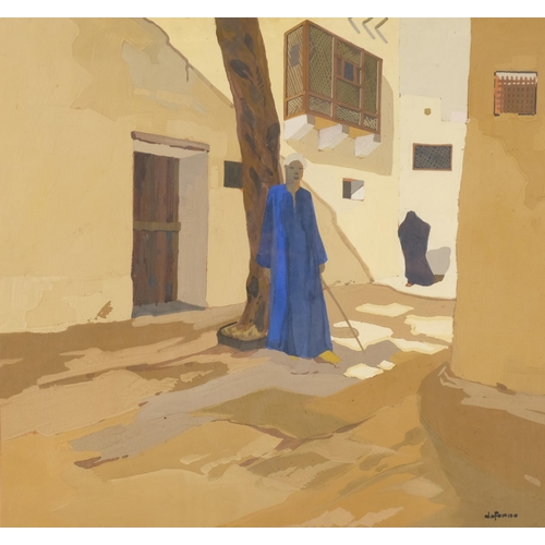 567 - Renzo Daforno (1902 - 1952), Middle Eastern street scene, oil on board, 50cm x 53cm, framed and glaz... 