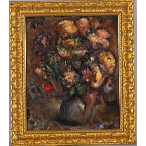 569 - Post-impressionist still life, mid-20th century oil on canvas, unsigned, 60cm x 50cm, framed