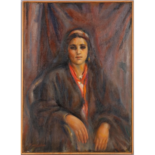 570 - Pair of Middle Eastern portraits, oils on canvas, unsigned, 90cm x 65cm, framed