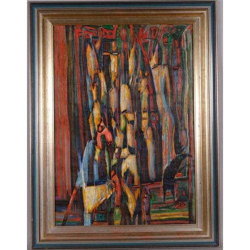 572 - Abstract composition, mid to late 20th century oil on canvas, unsigned, 90cm x 60cm, framed