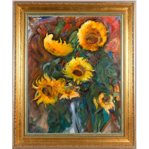 573 - Sunflowers, impressionist oil on canvas, unsigned, 80cm x 65cm, framed