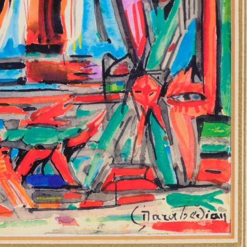 577 - Diran Garabediam (1882 - 1963), abstract composition, gouache on paper, 24cm x 16cm, framed