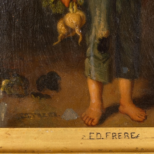 582 - Eduard Frere (1819 - 1886), street urchin with turnips, oil on tin, 20cm x 17cm, framed