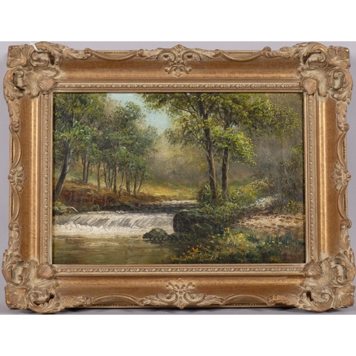 583 - William Mellor (1851 - 1931), river scene, oil on board, 18cm x 27cm, framed
