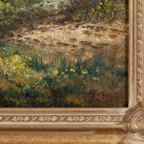 583 - William Mellor (1851 - 1931), river scene, oil on board, 18cm x 27cm, framed