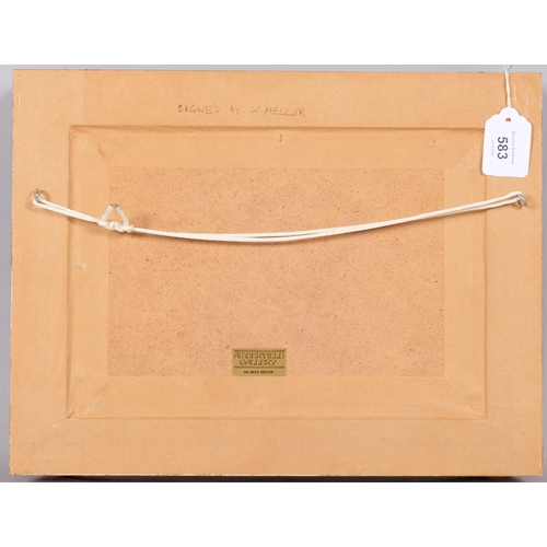 583 - William Mellor (1851 - 1931), river scene, oil on board, 18cm x 27cm, framed