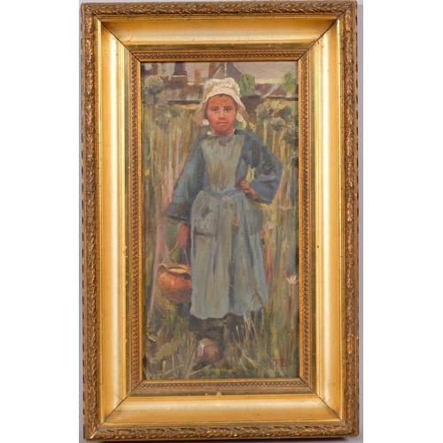 585 - Portrait of a Dutch girl, late 19th/early 20th century, oil on canvas, signed with monogram FB, 28cm... 