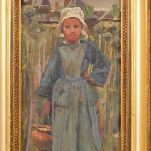 585 - Portrait of a Dutch girl, late 19th/early 20th century, oil on canvas, signed with monogram FB, 28cm... 