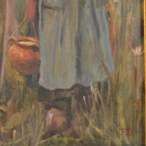 585 - Portrait of a Dutch girl, late 19th/early 20th century, oil on canvas, signed with monogram FB, 28cm... 